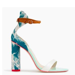 Sophia Webster Green And White Tropical Fabric Ankle Strap Heeled Sandals Size 9